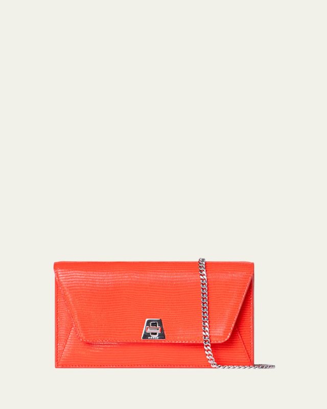 Anouk Lizard-Print Clutch Bag w/ Chain